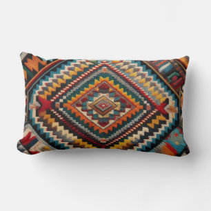 Ethnic Kilim Turkish Anatolian Geometric Farmhouse Lumbar Cushion