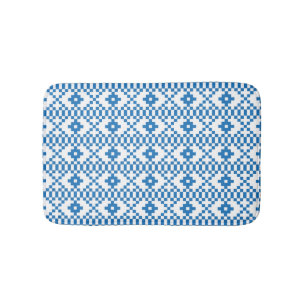 Ethnic Latvian blue and white tribal folk art Bath Mat