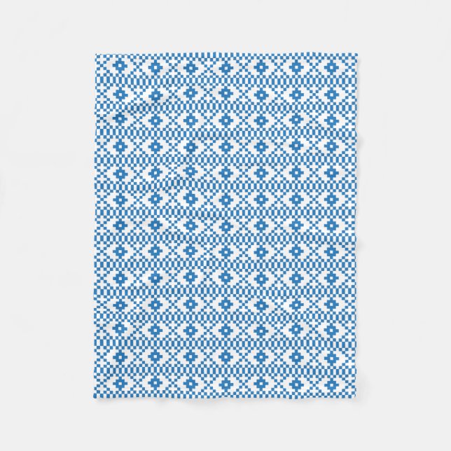 Ethnic Latvian blue and white tribal folk art Fleece Blanket (Front)