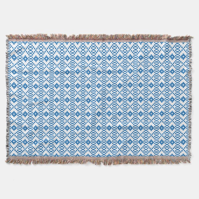 Ethnic Latvian blue and white tribal folk art Throw Blanket (Front)