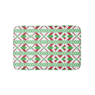Ethnic Latvian green and red tribal folk art Bath Mat