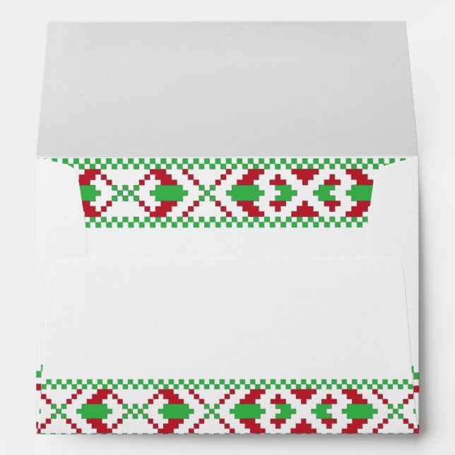 Ethnic Latvian green and red tribal folk art Envelope (Back (Bottom))