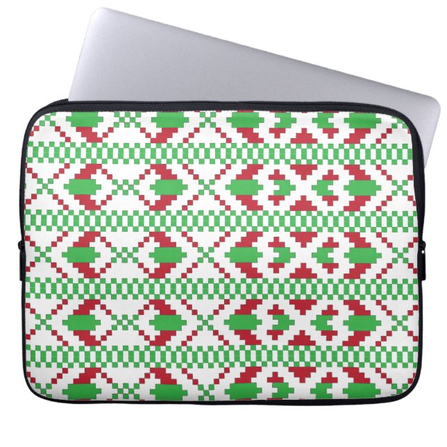 Ethnic Latvian green and red tribal folk art Laptop Sleeve (Front)