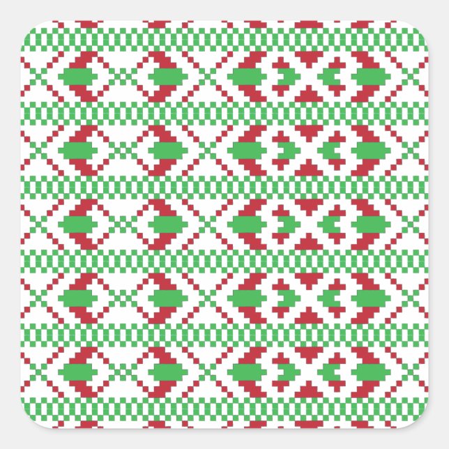 Ethnic Latvian green and red tribal folk art Square Sticker (Front)