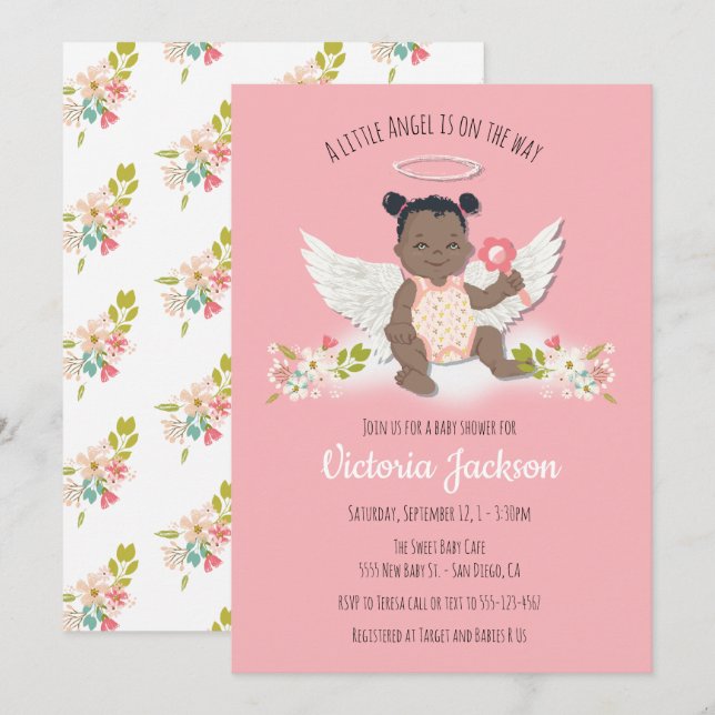 Ethnic little angel baby shower invitations (Front/Back)