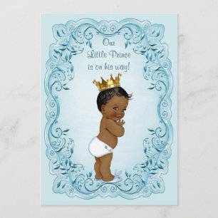 Ethnic Little Prince Blue Leaves Baby Shower Invitation