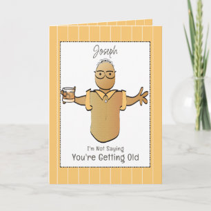 Ethnic Male Cartoon Grey Hair Birthday Card
