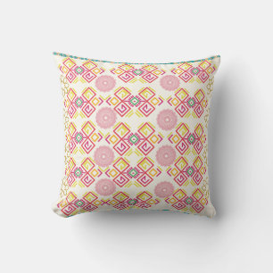 Ethnic Mandala and Geometric Pattern Pink & Yellow Cushion