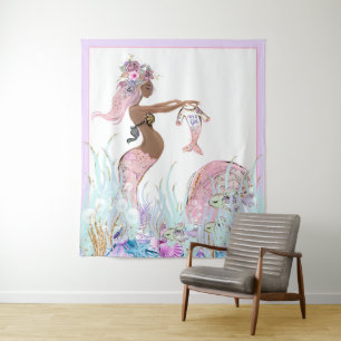 Ethnic Mermaid Baby Shower Backdrop Banners Tapestry
