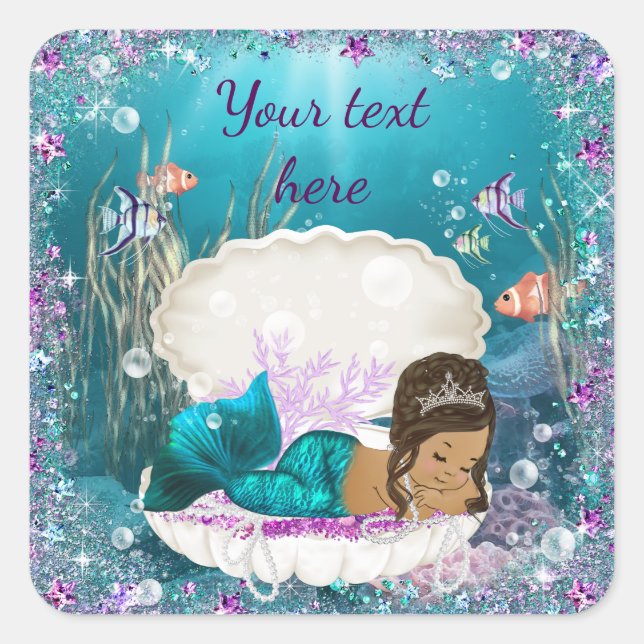 Ethnic Mermaid Girl Baby Shower Stickers (Front)