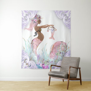Ethnic Mermaid Mum Baby Shower Banner Backdrop Tapestry
