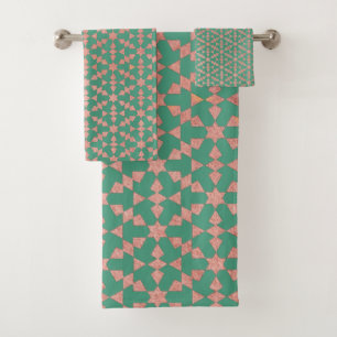 Ethnic Moroccan Geometric Mosaic Pattern Bath Towel Set