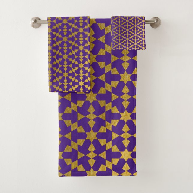 Ethnic Moroccan Geometric Mosaic Pattern  Bath Towel Set (Insitu)