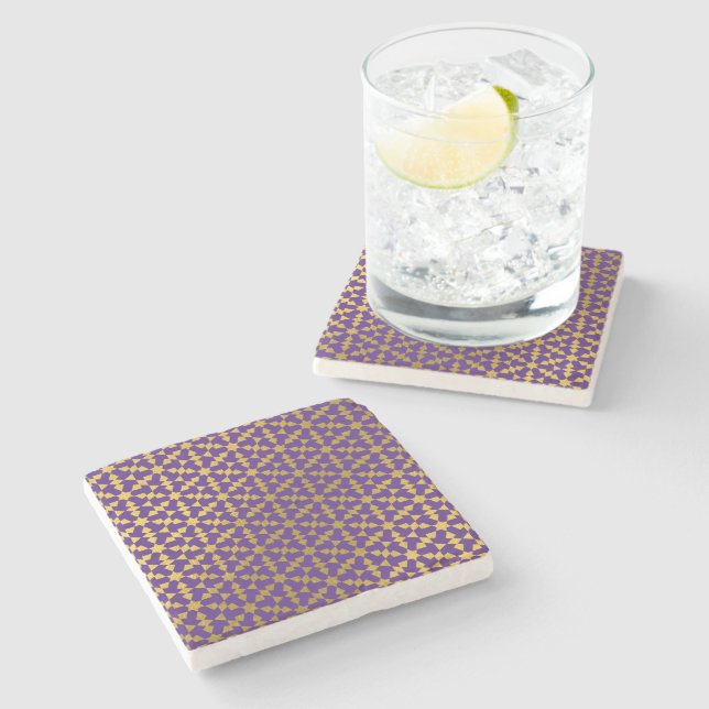 Ethnic Moroccan Geometric Mosaic Pattern  Stone Coaster (Side)