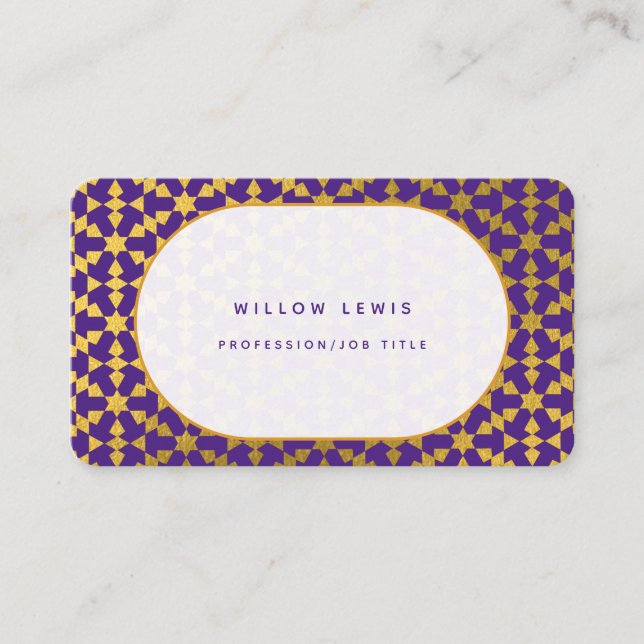 Ethnic Moroccan Purple & Gold Professional Business Card (Front)