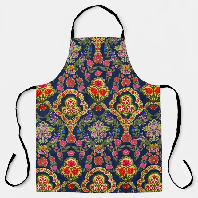 Ethnic Mughal Floral: Blue Seamless Pattern Apron (Front)