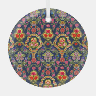 Ethnic Mughal Floral: Blue Seamless Pattern Glass Tree Decoration