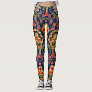 Ethnic Mughal Floral: Blue Seamless Pattern Leggings