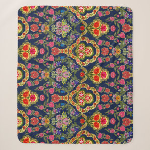 Ethnic Mughal Floral: Blue Seamless Pattern Sherpa Blanket