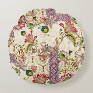 Ethnic Mughal Floral Paisley Round Cushion