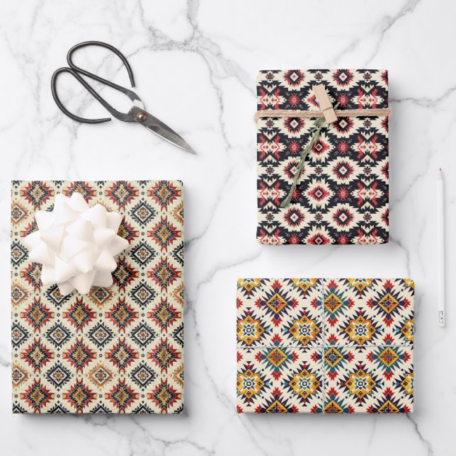 Ethnic Navajo Tribal Geometric Seamless Pattern Wrapping Paper Sheet (Front)