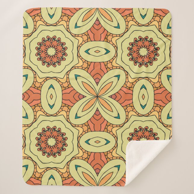 Ethnic orange seamless pattern with mandala. illus sherpa blanket (Front)