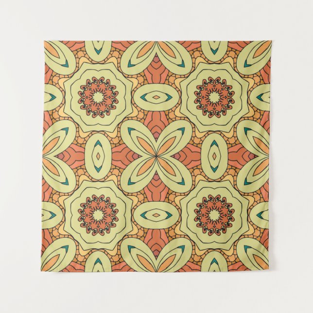 Ethnic orange seamless pattern with mandala. illus tapestry (Front)