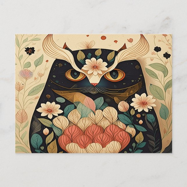 Ethnic Owl Cat Postcard (Front)
