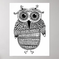 Ethnic Owl Ink Drawing 2