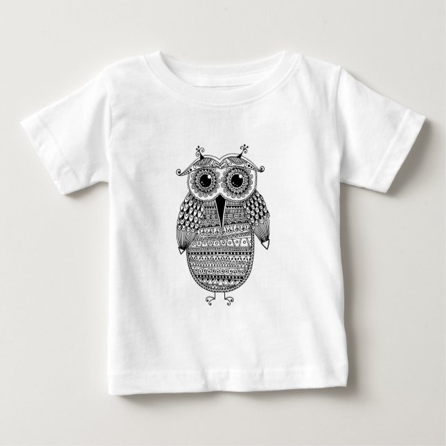 Ethnic Owl Ink Drawing Baby T-Shirt (Front)