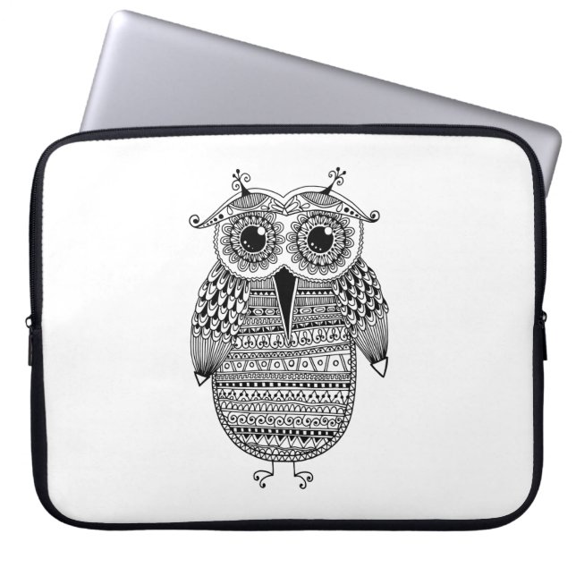 Ethnic Owl Ink Drawing Laptop Sleeve (Front)