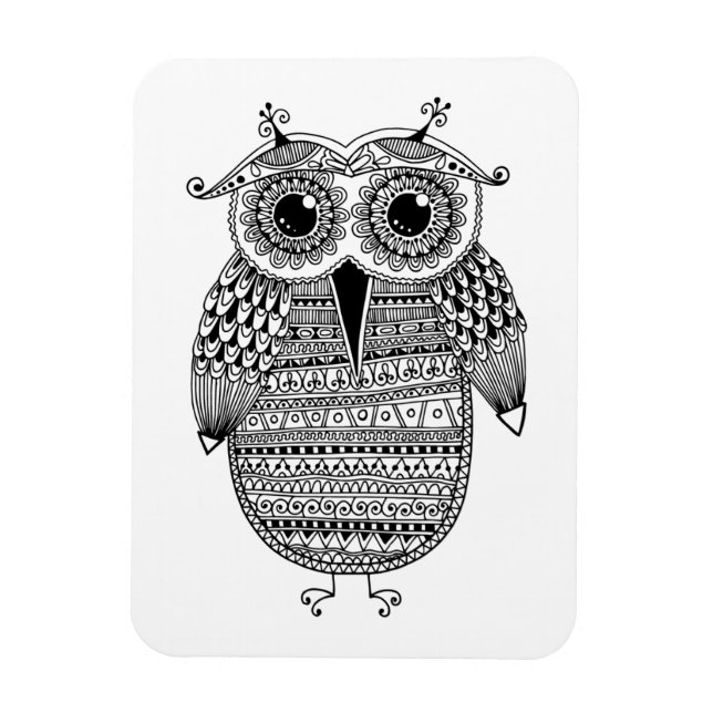 Ethnic Owl Ink Drawing Magnet (Vertical)