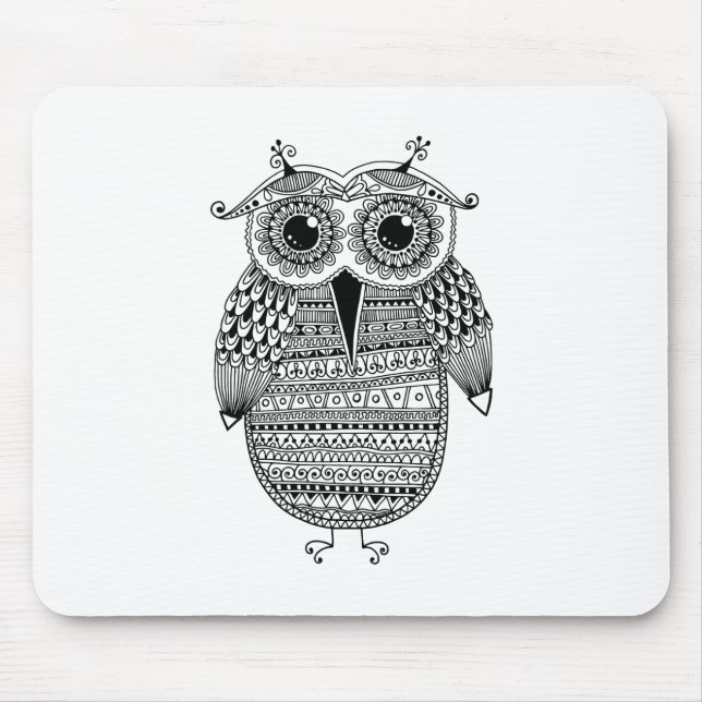 Ethnic Owl Ink Drawing Mouse Pad (Front)