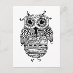 Ethnic Owl Ink Drawing Postcard