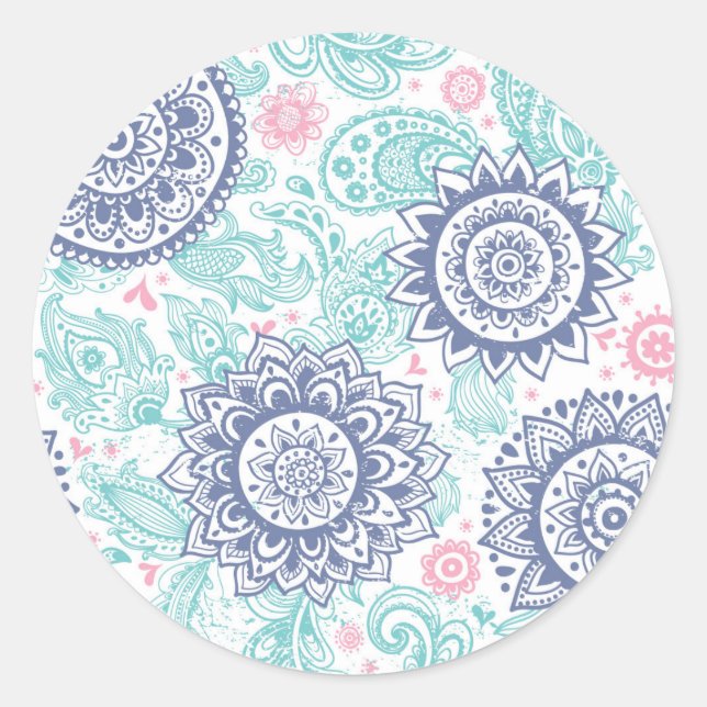 Ethnic Paisley Pattern Classic Round Sticker (Front)