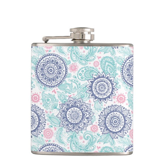 Ethnic Paisley Pattern Hip Flask (Front)