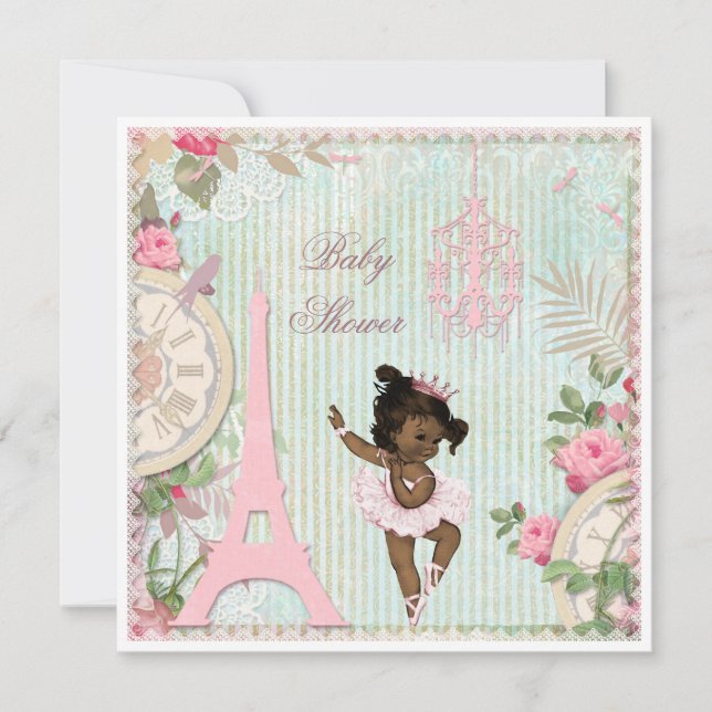 Ethnic Paris Princess Ballerina Shabby Baby Shower Invitation (Front)