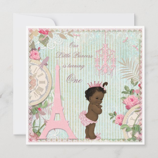 Ethnic Paris Princess Shabby Chic 1st Birthday Invitation (Front)