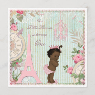 Ethnic Paris Princess Shabby Chic 1st Birthday Invitation
