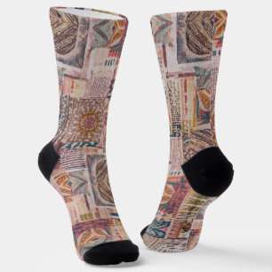 Ethnic Patchwork Abstract Crew Socks
