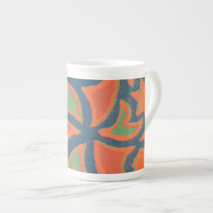 Ethnic Pattern Bone China Mug, Orange, Dark Blue Mug