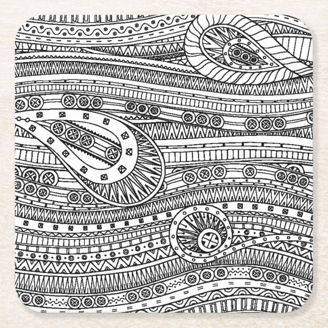 Ethnic Pattern Doodle Square Paper Coaster (Front)