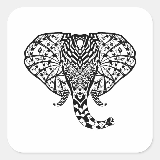 Ethnic Pattern Elephant Square Sticker (Front)