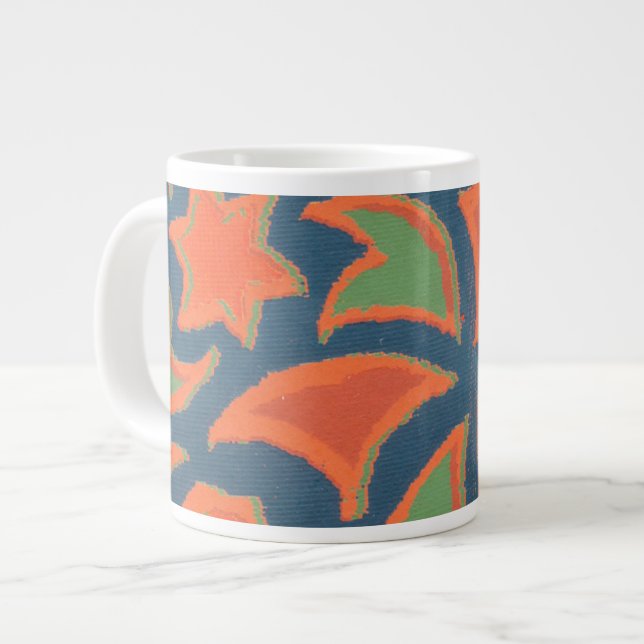 Ethnic Pattern Jumbo Mug, Burnt Orange, Dark Blue Large Coffee Mug (Front Left)