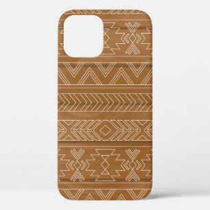 Ethnic pattern on wooden board. Vintage illustrati iPhone 12 Case