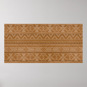 Ethnic pattern on wooden board. Vintage illustrati Poster