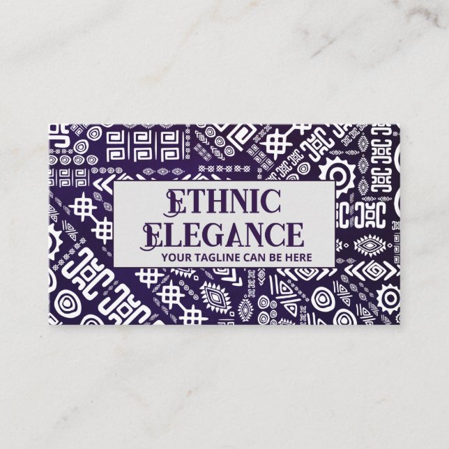 Ethnic Pattern Ornament white on violet Business Card (Front)