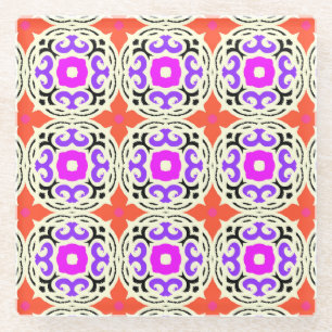 Ethnic Pattern with Moroccan Motifs Glass Coaster