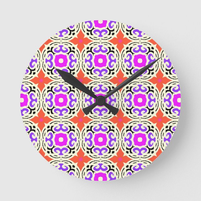 Ethnic Pattern with Moroccan Motifs Round Clock (Front)