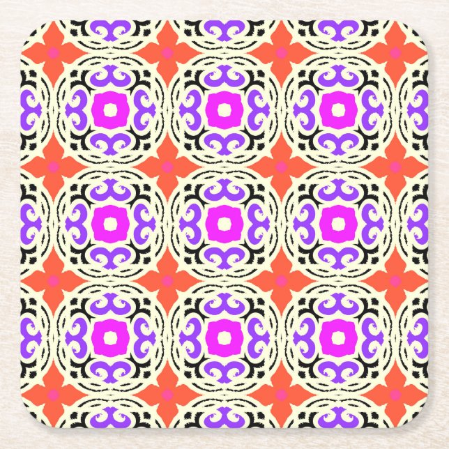 Ethnic Pattern with Moroccan Motifs Square Paper Coaster (Front)